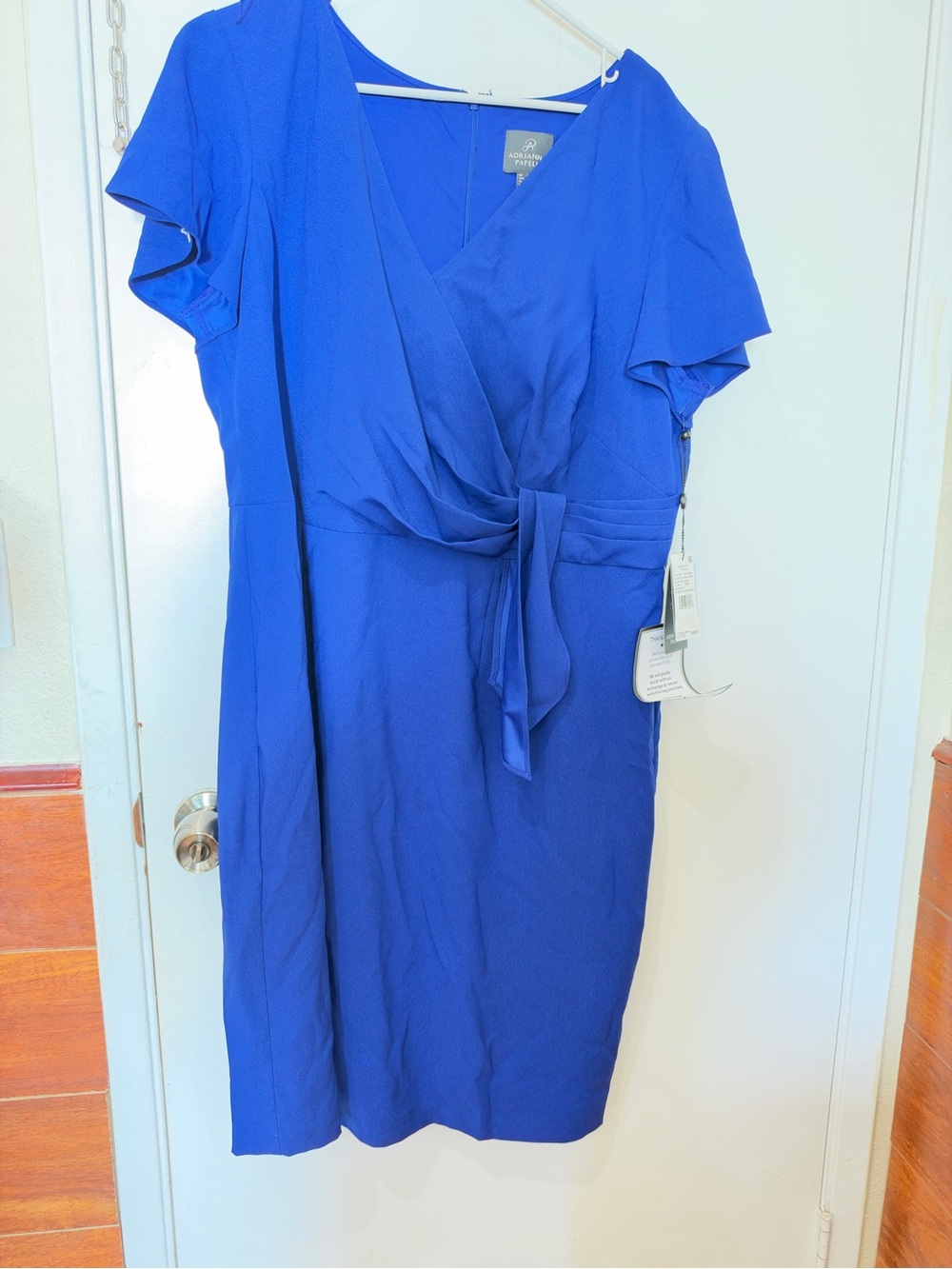 Adrianna Papell Royal Blue Wrap-Front Sheath Dress